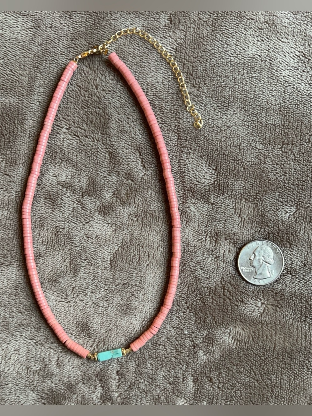 Pink Beaded Necklace with Turquoise Accent